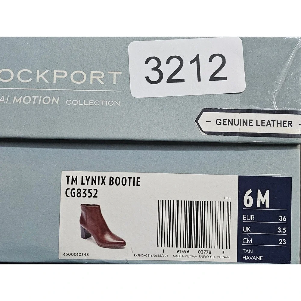 Rockport TN Lynix Ankle‎ Boots Havane Leather Block Heel Zip Womens 6M CG8352